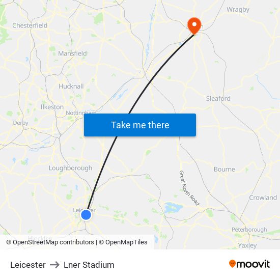 Leicester to Lner Stadium map