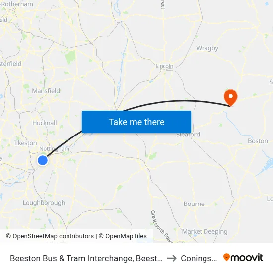 Beeston Bus & Tram Interchange, Beeston to Coningsby map