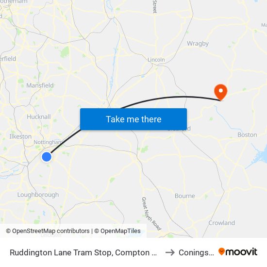 Ruddington Lane Tram Stop, Compton Acres to Coningsby map