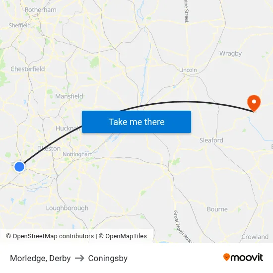 Morledge, Derby to Coningsby map