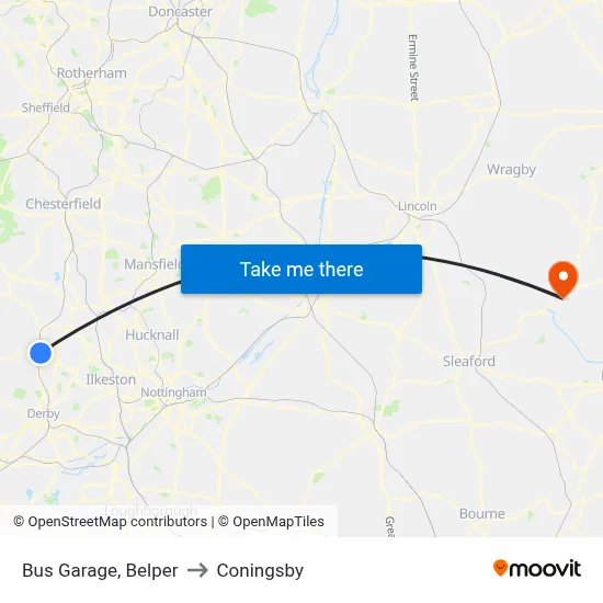 Bus Garage, Belper to Coningsby map