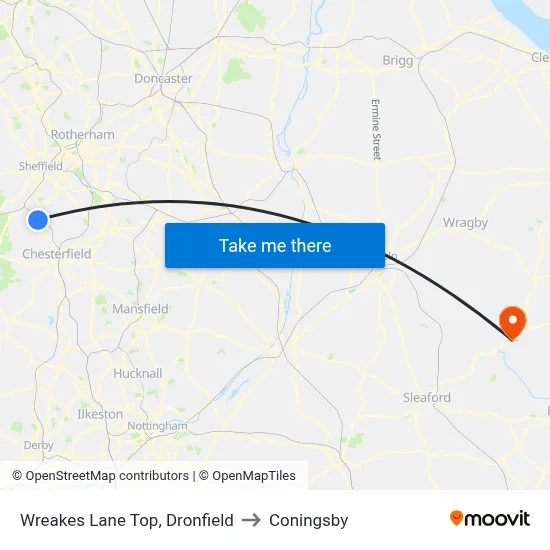 Wreakes Lane Top, Dronfield to Coningsby map