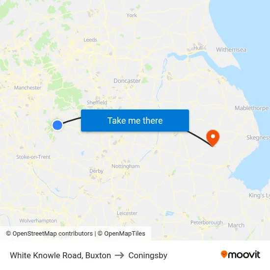 White Knowle Road, Buxton to Coningsby map