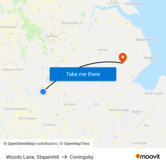 Woods Lane, Stapenhill to Coningsby map