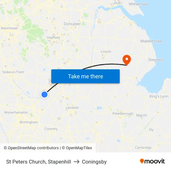 St Peters Church, Stapenhill to Coningsby map