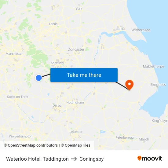 Waterloo Hotel, Taddington to Coningsby map