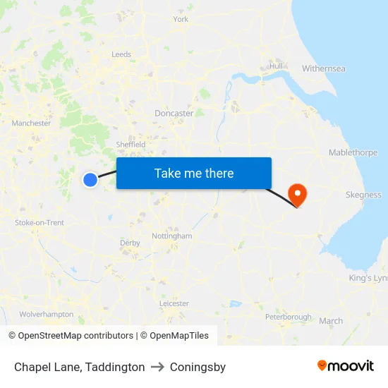 Chapel Lane, Taddington to Coningsby map