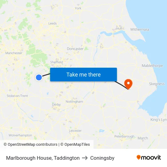 Marlborough House, Taddington to Coningsby map