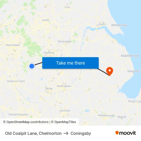 Old Coalpit Lane, Chelmorton to Coningsby map
