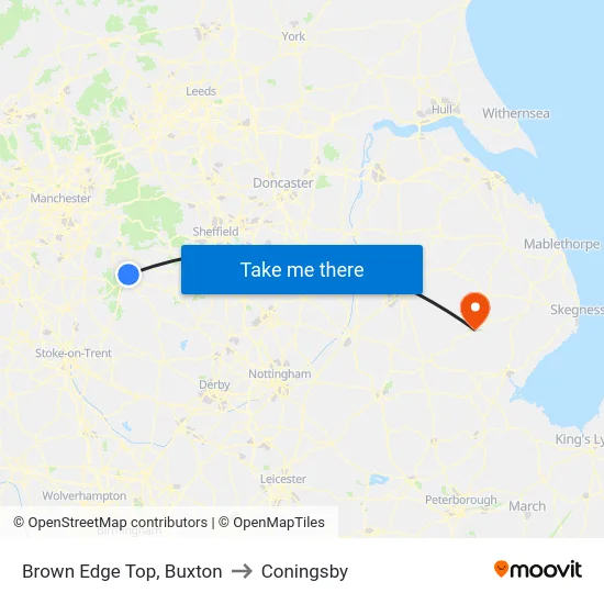 Brown Edge Top, Buxton to Coningsby map