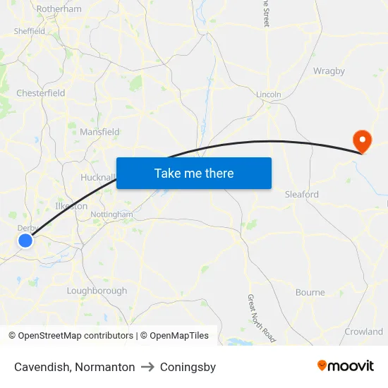 Cavendish, Normanton to Coningsby map