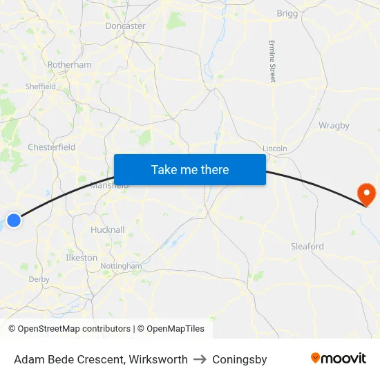 Adam Bede Crescent, Wirksworth to Coningsby map
