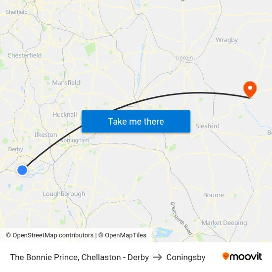 The Bonnie Prince, Chellaston - Derby to Coningsby map