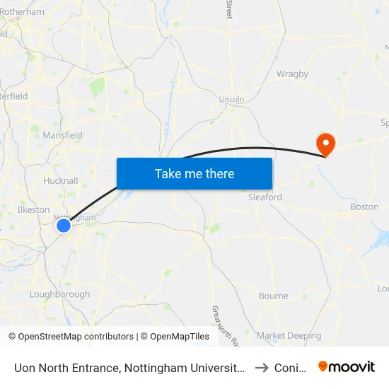 Uon North Entrance, Nottingham University Main Campus (Un14) to Coningsby map