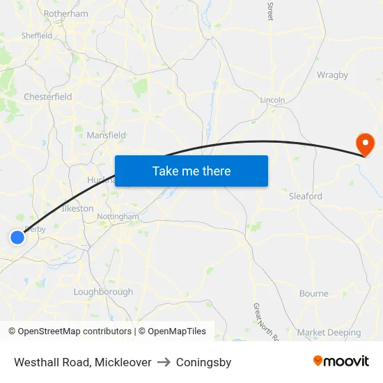 Westhall Road, Mickleover to Coningsby map