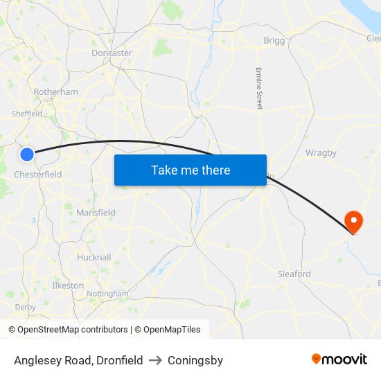 Anglesey Road, Dronfield to Coningsby map