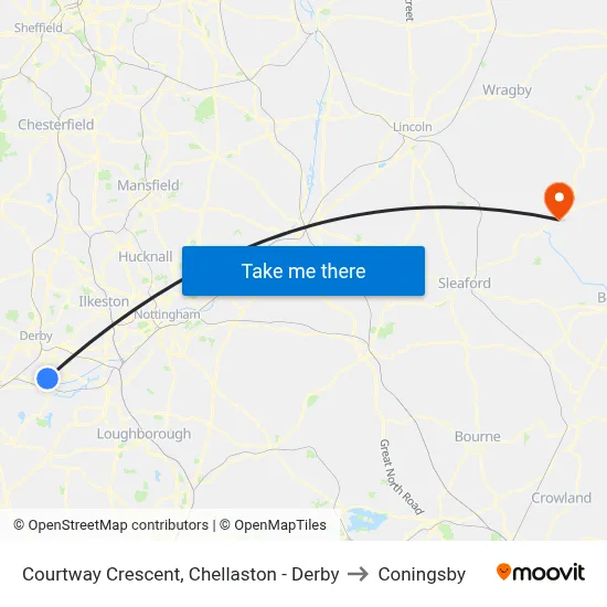 Courtway Crescent, Chellaston - Derby to Coningsby map