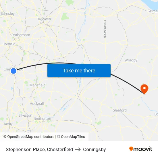 Stephenson Place, Chesterfield to Coningsby map