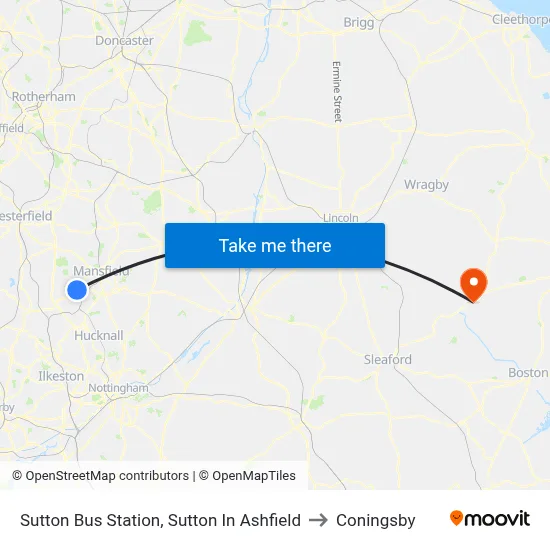 Sutton Bus Station, Sutton In Ashfield to Coningsby map