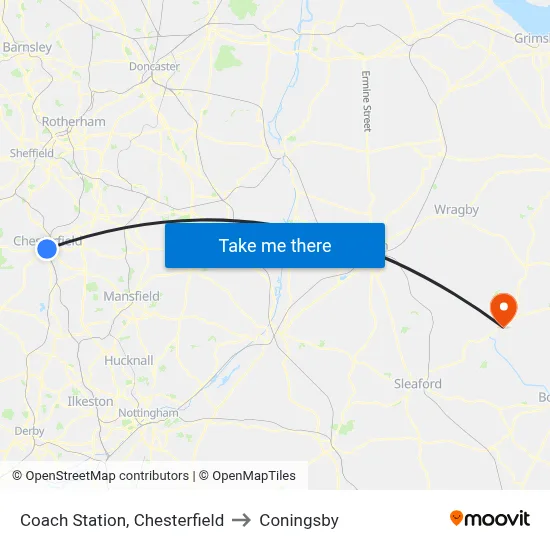 Coach Station, Chesterfield to Coningsby map