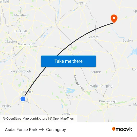 Asda, Fosse Park to Coningsby map