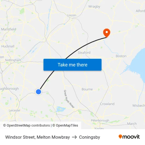 Windsor Street, Melton Mowbray to Coningsby map