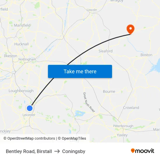 Bentley Road, Birstall to Coningsby map