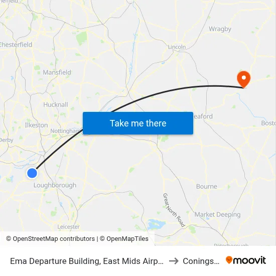 Ema Departure Building, East Mids Airport to Coningsby map