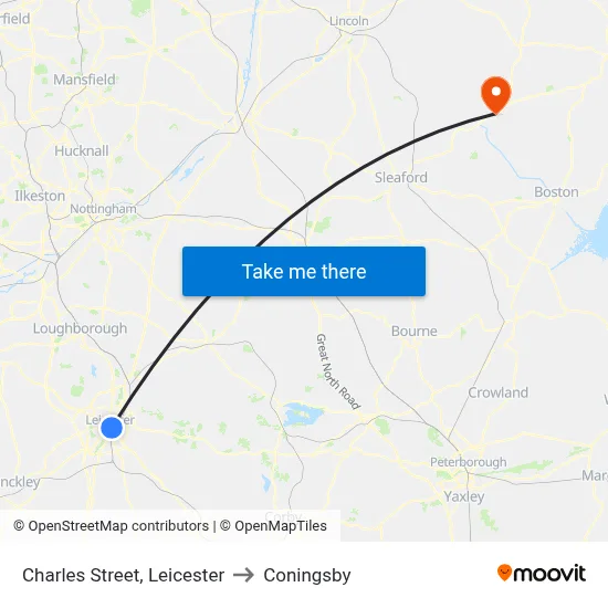 Charles Street, Leicester to Coningsby map