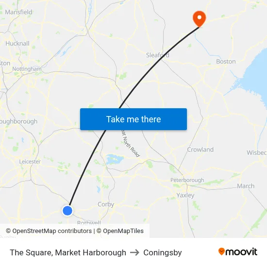 The Square, Market Harborough to Coningsby map