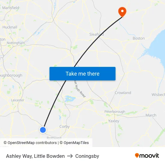 Ashley Way, Little Bowden to Coningsby map