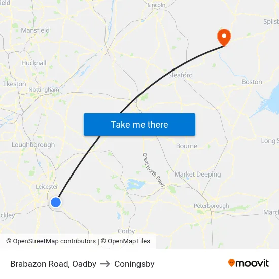 Brabazon Road, Oadby to Coningsby map