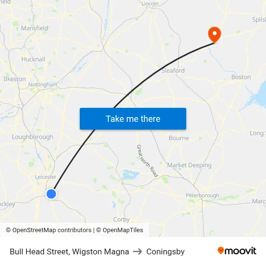 Bull Head Street, Wigston Magna to Coningsby map
