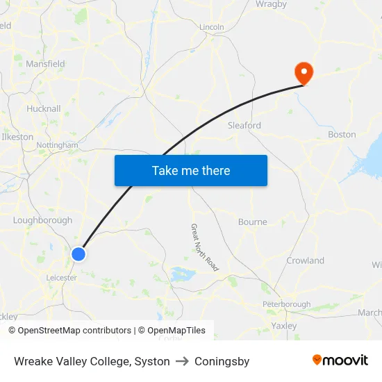 Wreake Valley College, Syston to Coningsby map
