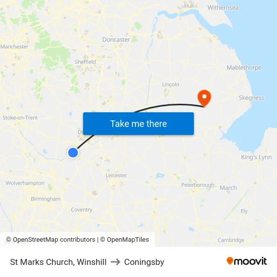 St Marks Church, Winshill to Coningsby map
