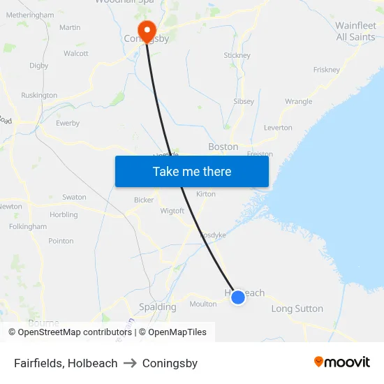 Fairfields, Holbeach to Coningsby map