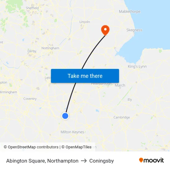Abington Square, Northampton to Coningsby map