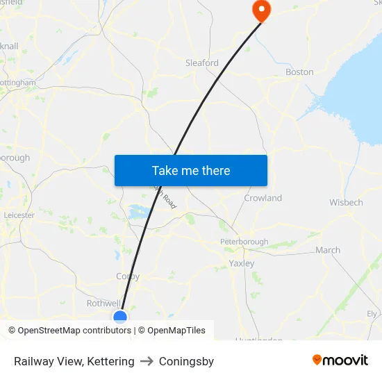 Railway View, Kettering to Coningsby map