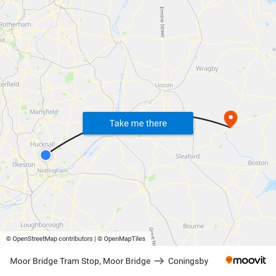 Moor Bridge Tram Stop, Moor Bridge to Coningsby map