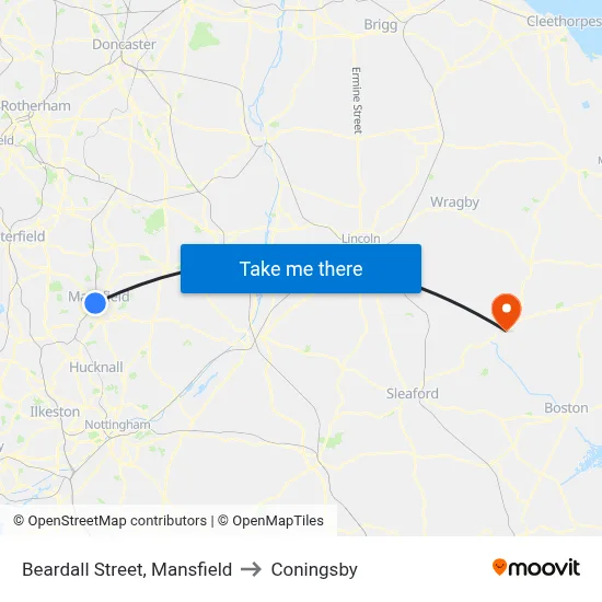 Beardall Street, Mansfield to Coningsby map