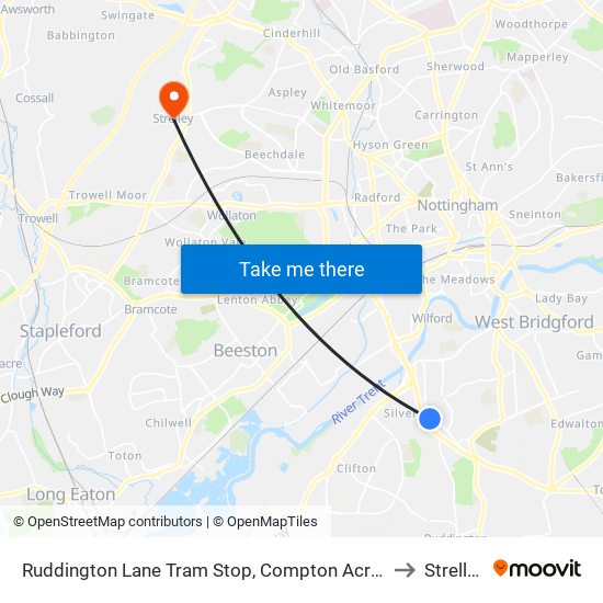 Ruddington Lane Tram Stop, Compton Acres to Strelley map