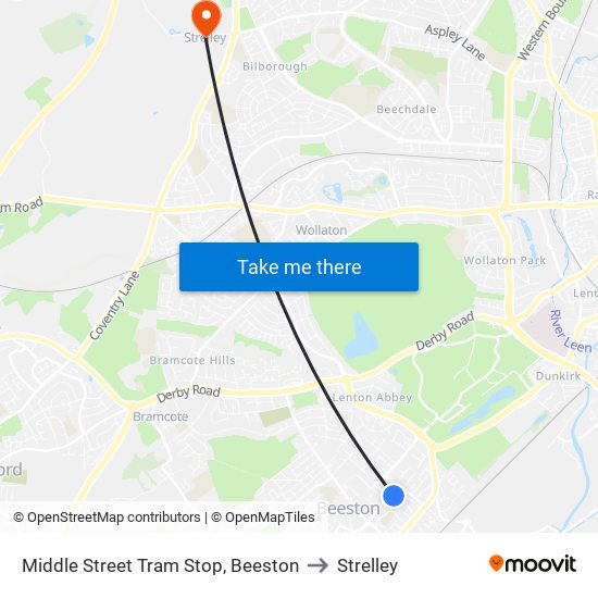 Middle Street Tram Stop, Beeston to Strelley map
