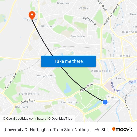 University Of Nottingham Tram Stop, Nottingham University Main Campus to Strelley map