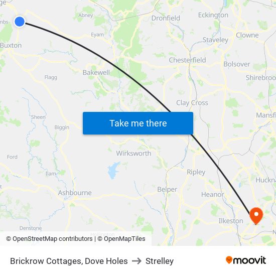 Brickrow Cottages, Dove Holes to Strelley map