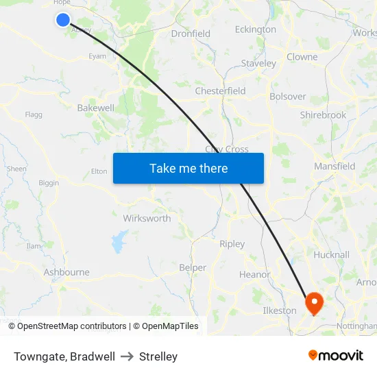 Towngate, Bradwell to Strelley map