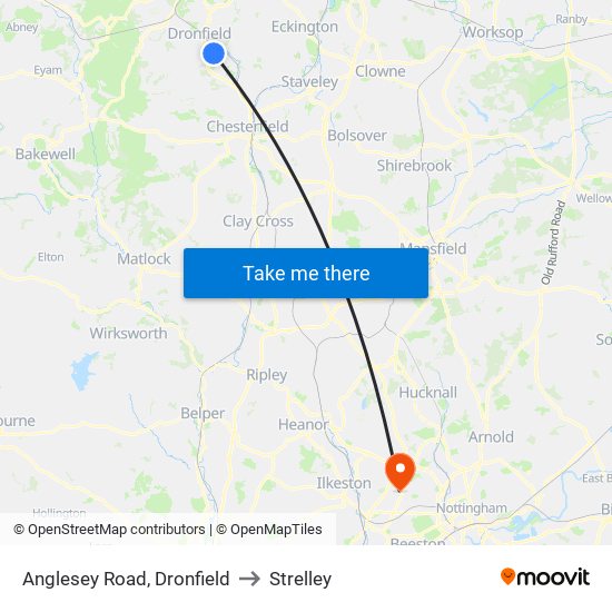 Anglesey Road, Dronfield to Strelley map