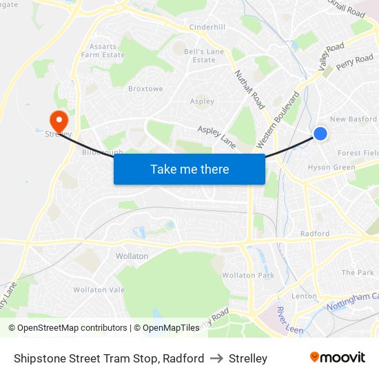 Shipstone Street Tram Stop, Radford to Strelley map