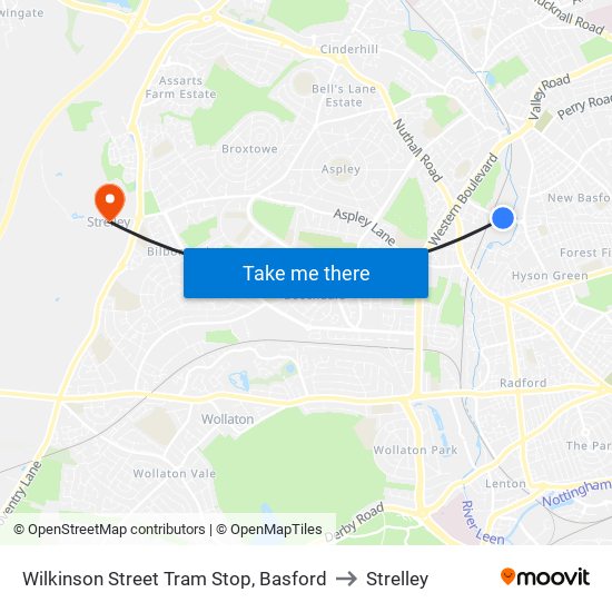 Wilkinson Street Tram Stop, Basford to Strelley map