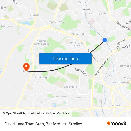 David Lane Tram Stop, Basford to Strelley map