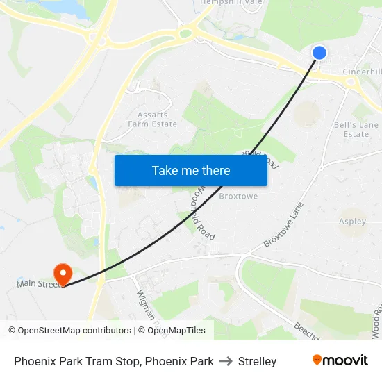 Phoenix Park Tram Stop, Phoenix Park to Strelley map